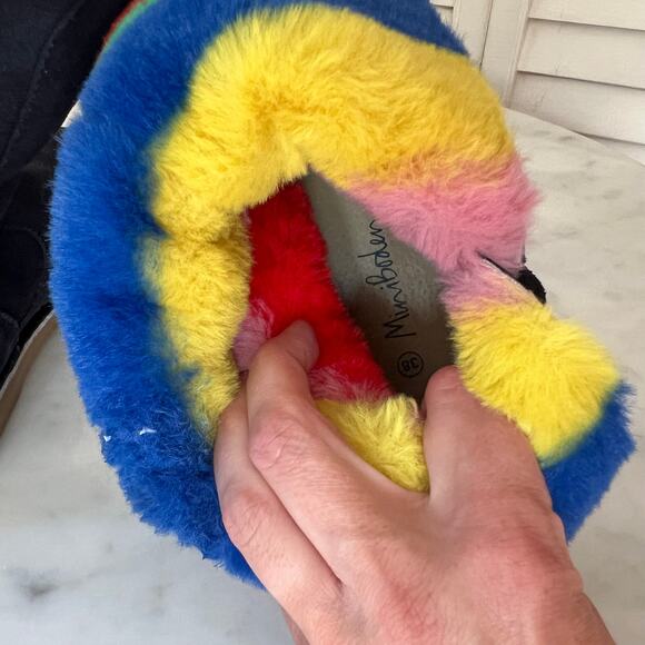 Mini Boden Black Suede Ankle Boots with Multi Colored Striped Faux Fur Lining - Picture 8 of 10